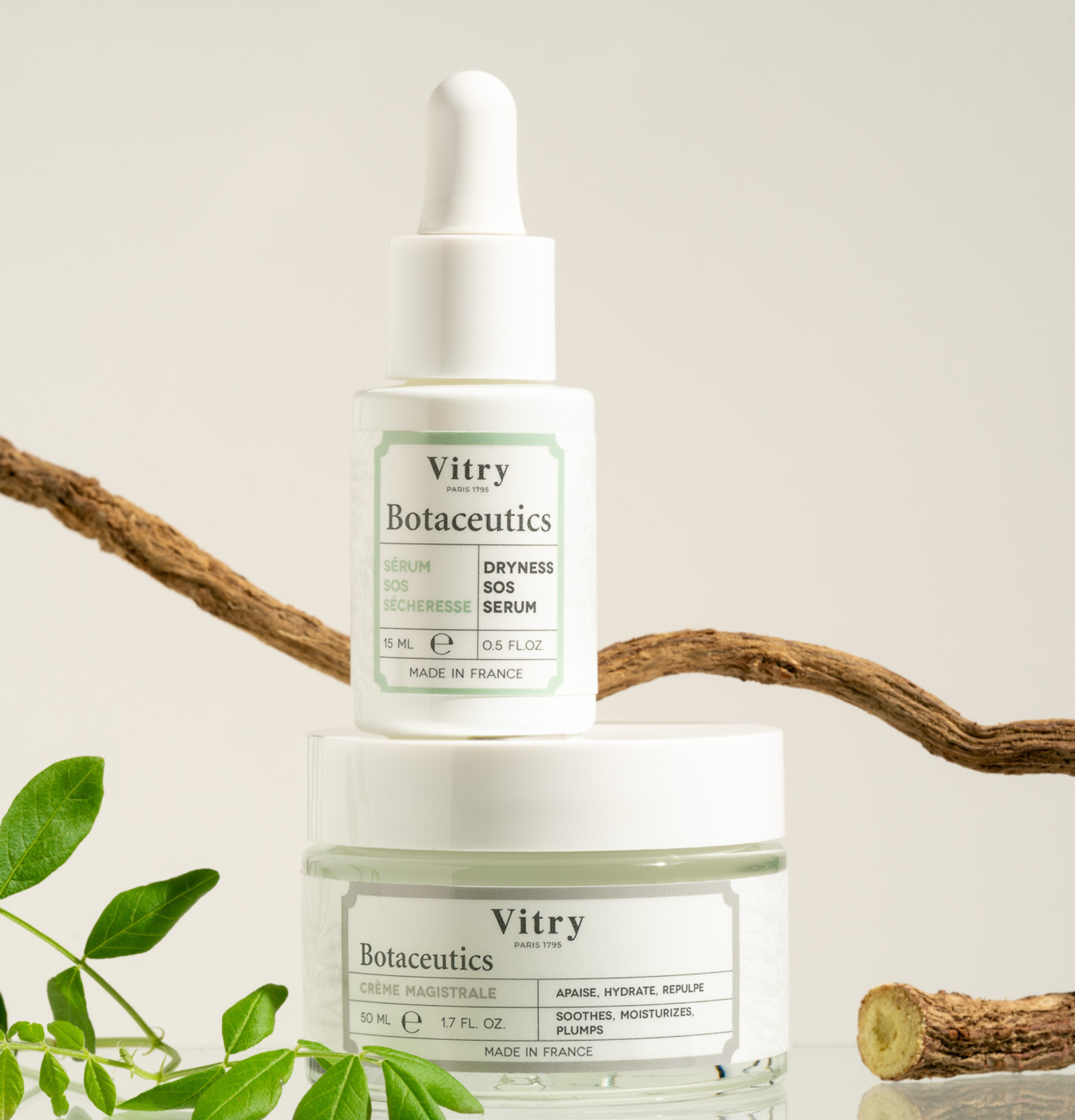 Sérum SOS Sécheresse Vitry hydratant et apaisant à la sauge et réglisse pour peaux sèches à très sèches – réf. BOTA05 avec la crème magistrale Vitry