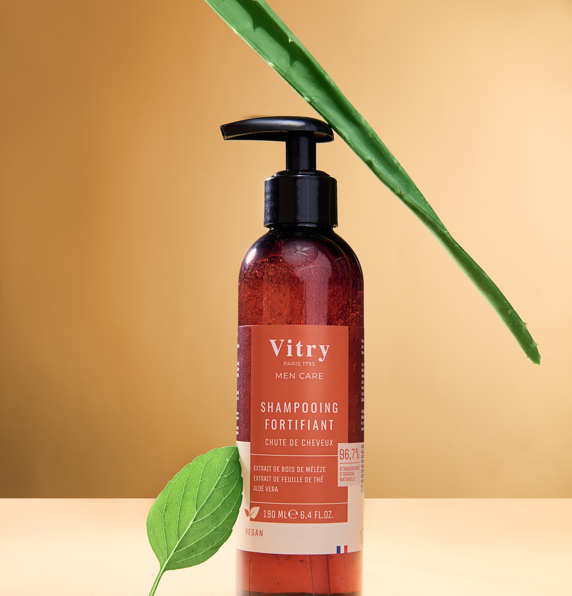 Shampooing fortifiant men care, extrait de feuille de thé et aloé vera. Ref. H3001
